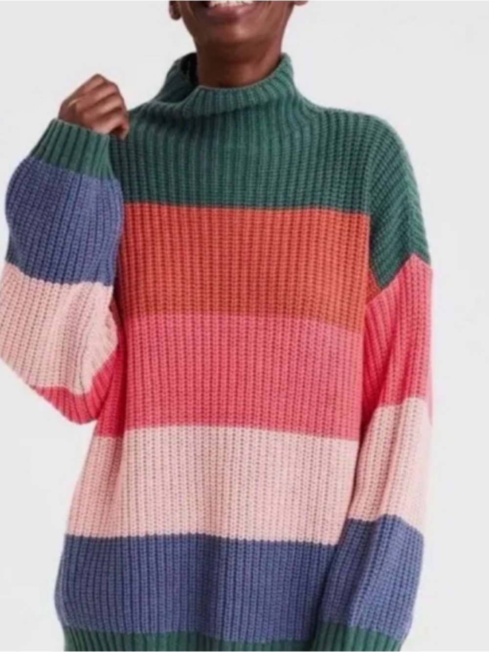 American Eagle Medium Striped Cowl Neck Women's Sweater Oversized